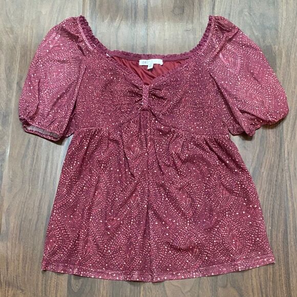 DR2 Daniel Rainn Blouse Smocked Sheer Sleeve - Picture 1 of 8